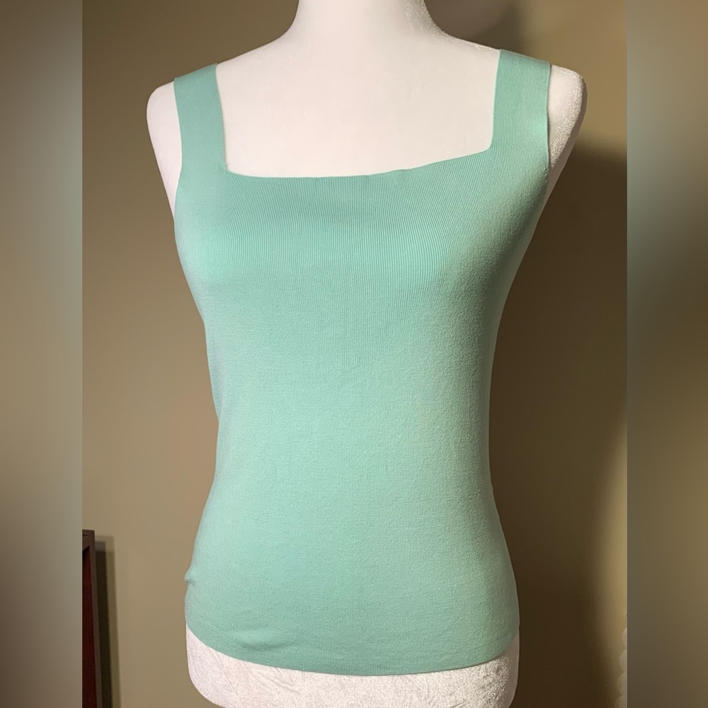 EUC Top: Silk-Blend, Tank/Cami, Ribbed, Square Neck, Stretchy, Mint Green, XS